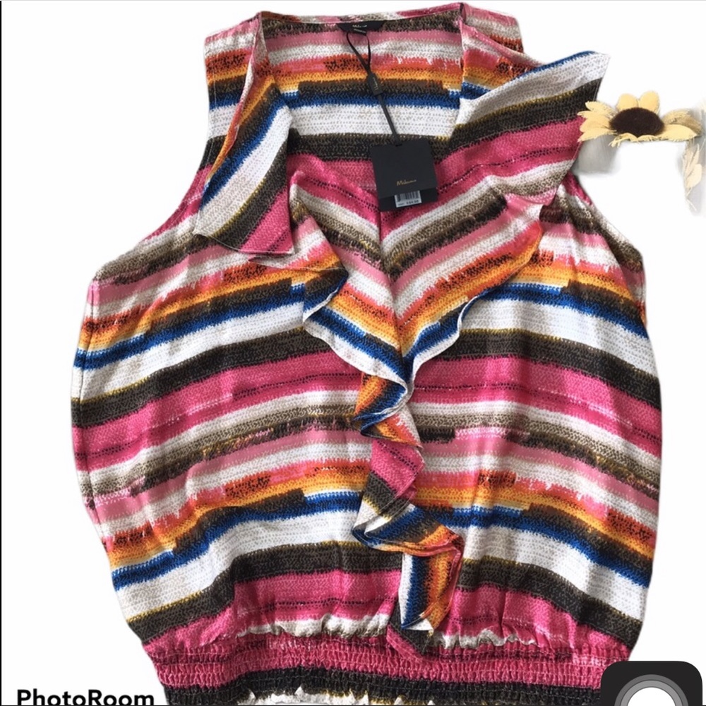 💙 Milano Ruffle Neck V-Neck Tank Size L Multi NWT